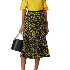 EUC Derek Lam Navy Yellow Floral Pleated Maxi Skirt Size 52 Flowy Romantic Boho